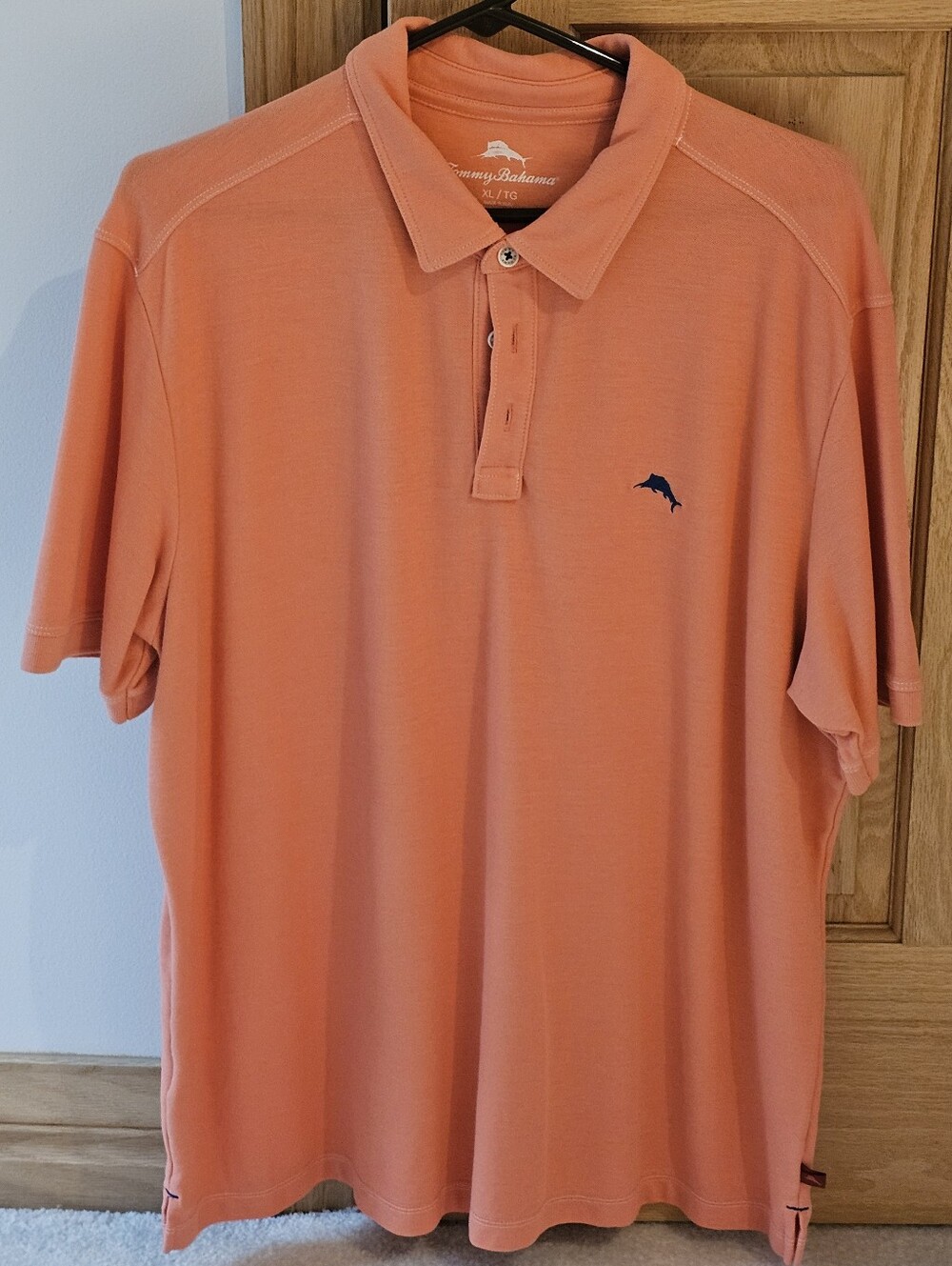 Tommy Bahama Coral Polo with Navy Marlin Logo